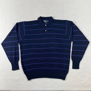Polo Ralph Lauren Men's Navy Purple Striped Knit Polo Shirt Size L VTG NWT